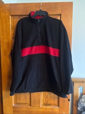 Men's Black Half-Zip Sweater with Red Chest Stripe Size Medium